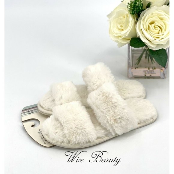 Lemon Women’s Two-Strap Faux-Fur Slide Slippers Sea Salt Size S/M 5/6 NEW! - Picture 3 of 6